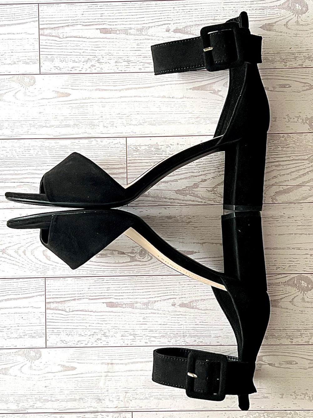 Chinese Laundry Black Suede Block Heels W Adjustable Ankle Strap 9.5 Comes w Box